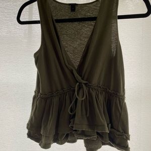 Olive Green J. Crew Tie Front V-Neck Tank Top